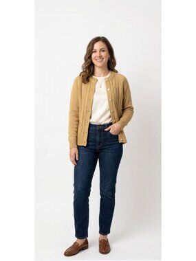 Vintage 70s Tan Cable Knit Cardigan  Preppy Ivy League Old Money